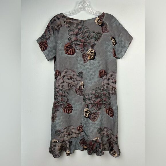 Garnet Hill Olivia A-Line 100% Silk Dress Floral Scoop Neck Short Sleeve Sz 04 - Picture 2 of 16
